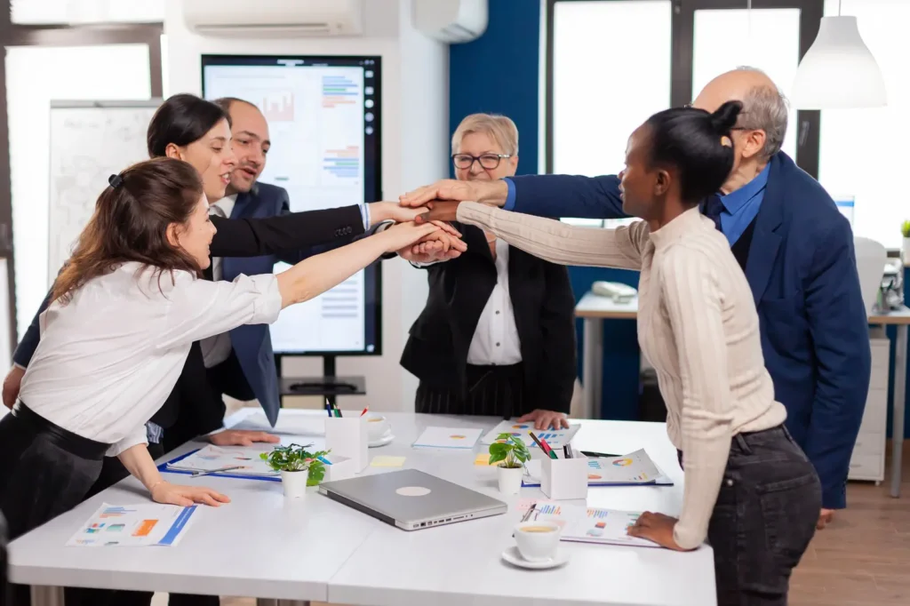 cheerful overjoyed business people conference room celerating diverse colleagues with new opportunity enjoing victory meeting broadroom office 482257 5101