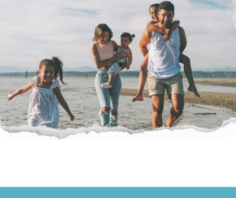 Sky Blue Torn Paper Family Beach Vacation Facebook Post
